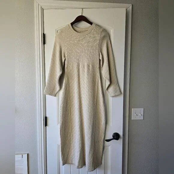 NWT Free People Textured Cottage Knit Midi Dress Neutral Ivory Open Back M/L - Picture 3 of 16